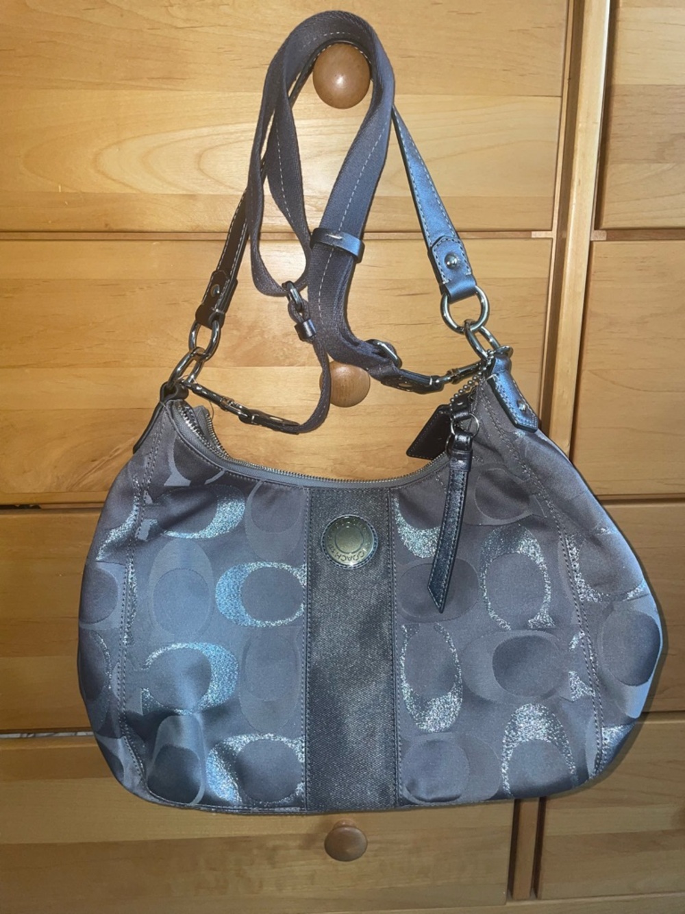 Coach Gray Signature Shoulder Bag with Logo Print